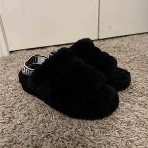 UGG Black Fluffy Slippers
